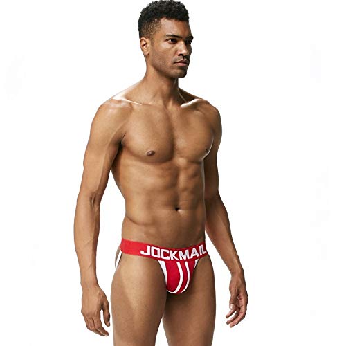JOCKMAIL Jockstrap Herren Baumwolle Sportunterwäsch Atmungsaktiv Slips Athletic Supporters Sport Unterhosen (DE/NL/SE/PL, Alphanumerisch, M, Regular, Regular, Rot)