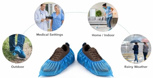 VEZODEK Blau Schuhüberzieher Einweg Antirutsch Überschuhe Schuh Überzieher | Regenüberzieher Regen Schuhschoner Fahrradüberschuhe Wasserdicht Shoe Cover Overshoes (30, 38x12cm)