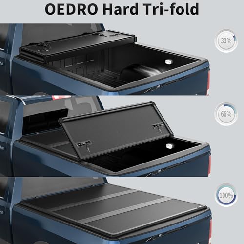 Image of OEDRO FRP Hard Tri-fold Tonneau Cover Fold Truck Bed Covers Fits for Ford F150 F-150 2015-2025 with 5.5 Feet Bed