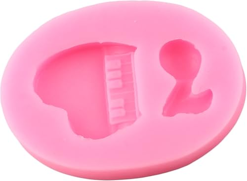 Miniatura 4 de Mujiang Juego de 3 moldes de silicona para instrumentos musicales para fondant, guitarra, piano, caramelo, para decoración de pasteles, pasta de