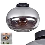  Plafonnier Apedo, plafonnier en métal/verre noir/fumée, luminaire au design rétro/vintage avec abat-jour en verre (Ø 30 cm), 1 x E27, sans ampoules