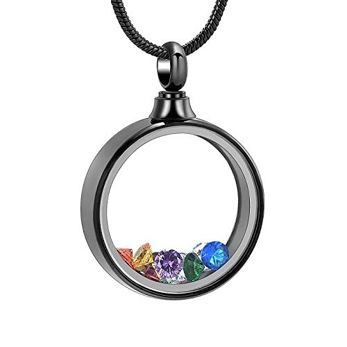 Gulunmun Collane per Donne Bare E Urne Cinerarie Gioielli Ricordo Commemorativi Ciondolo Cremazione Pietra Colorata Pietra Rotonda Ciondolo Gioielli Commemorativi Ceneri-Nero