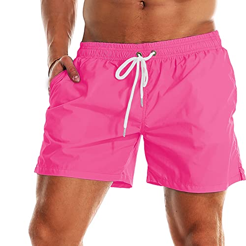 YnimioAOX Men Swim Trunks Quick Dry Beach Shorts Mesh Lining, Rose red, 28