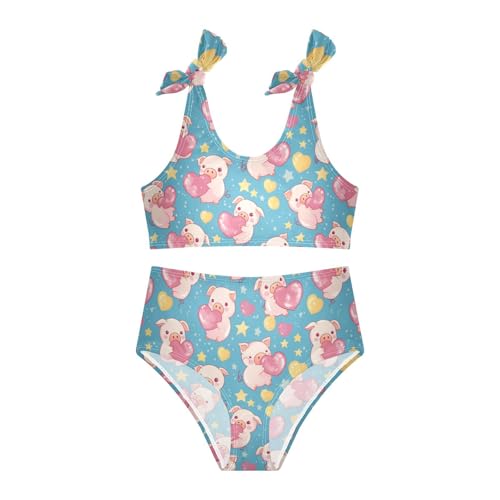 Wusikd Cute Pink Piglets Girls Swimsuits Two Piece Heart-Shaped Swimwear Bikini Set for for Girls Size 3T3