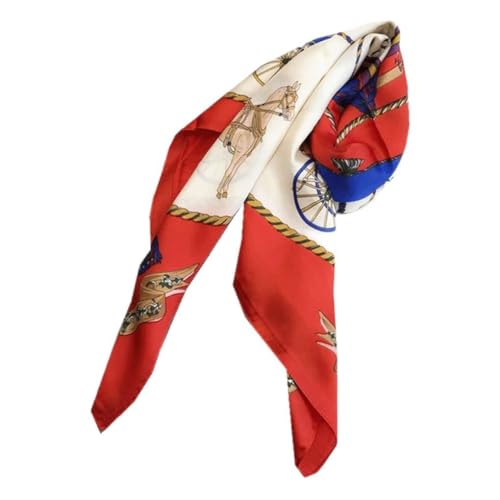 French Kerchief Silk Scarf Female Red Classic Square Scarf Shawl Dual-Purpose Professional Scarf (Red 90 * 90cm)