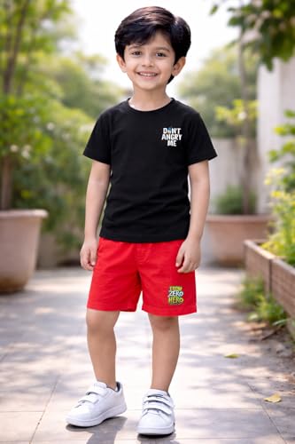 Image of Pack of 3 Boys T-Shirt Shorts Set | Summer Cotton Co-Ord Set | Half Sleeve Round Neck Printed Tees with Shorts | Casual Wear, Sports Wear, Night Suit Combo for Kids