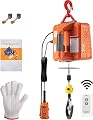 DHBREK 3-in-1 Hoist, 660 lbs Portable Electric, 1500W 110V Power Winch Crane, 38.7 ft Height, w/Wire and Wireless Remote Control, Overload Protection for Lifting Towing, Orange