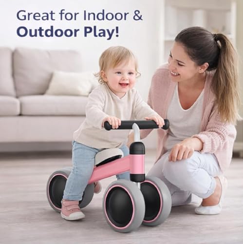 Image of Kids Baby Balance Bike for 1-2 Years Old Boys and Girls, Toddler Best First Birthday Gift | Toddler First Bike with 4-Wheel Stability | No Pedal Ride-On Toy for Indoor & Outdoor Game (Pink)