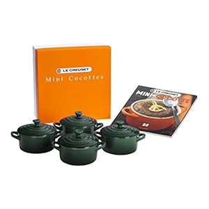 Le Creuset Stoneware Set of 4 Mini Cocottes with Cookbook, 8 oz. each, Artichaut