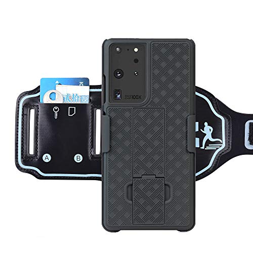 Samsung Galaxy S21 Ultra 5G Sport Armband, 180° Rotative Holster, Open Face Armband Ideal For Fitness Apps. Hybrid Hard Case Cover With Sport Armband Combo For Sports Jogging Exercise (S21 Ultra) #TOP4