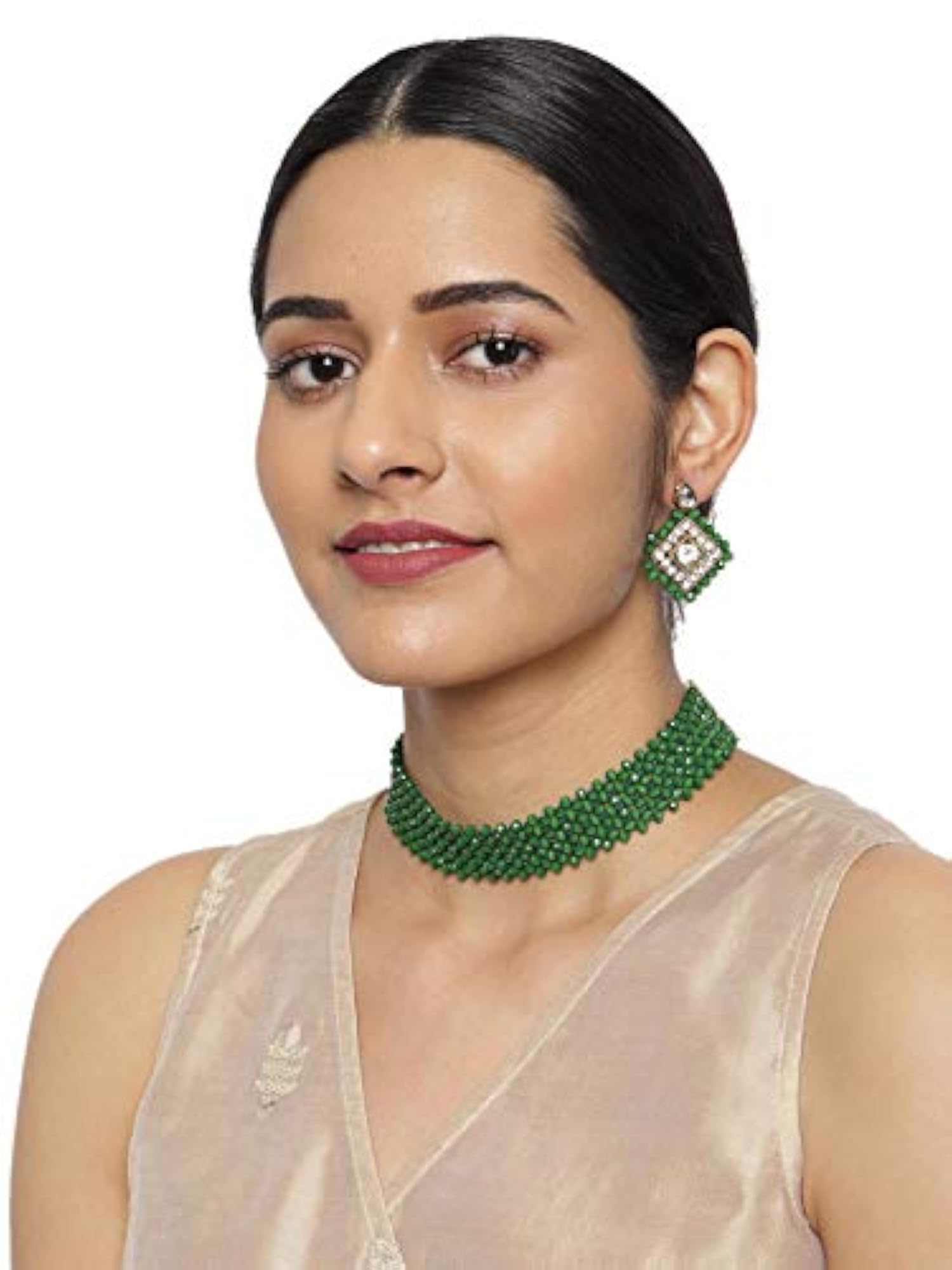Women's Green Beaded Classic Necklace Set
