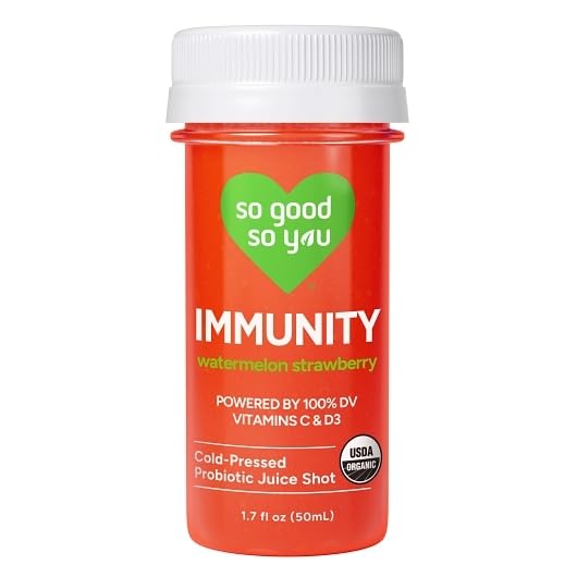 So Good So You Organic Immunity Shot Watermelon Strawberry Cold-Pressed Contains Probiotic Kosher Non GMO 1.7 Fluid Ounces (Pack of 12)