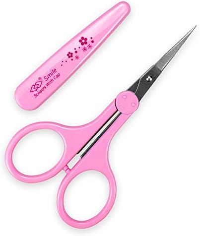 Humbee, Stainless Steel Hair Grooming and Trimming Scissors Set, For Facial Hair, Nose Hair, Eyebrow Scissors, Eyelash Scissors, Mustache, and Beard (Straight Edge, Pink Long Cap)