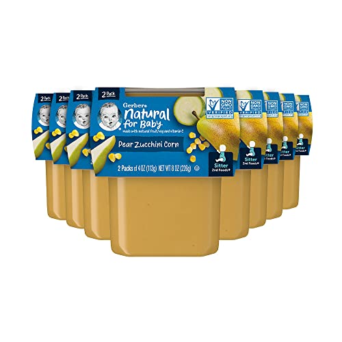 Gerber Baby Food 2nd Foods Blends, Pear Zucchini Corn Puree, Natural & Non-GMO, 4 Ounce, 2-Pack (Pack of 8)