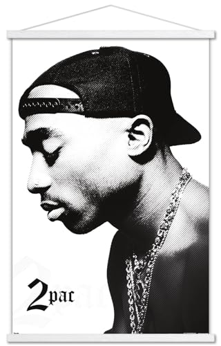 Trends International Tupac-Profile Wall Poster with Wooden Magnetic Frame, 22.375" x 34", Print and White Hanger Bundle