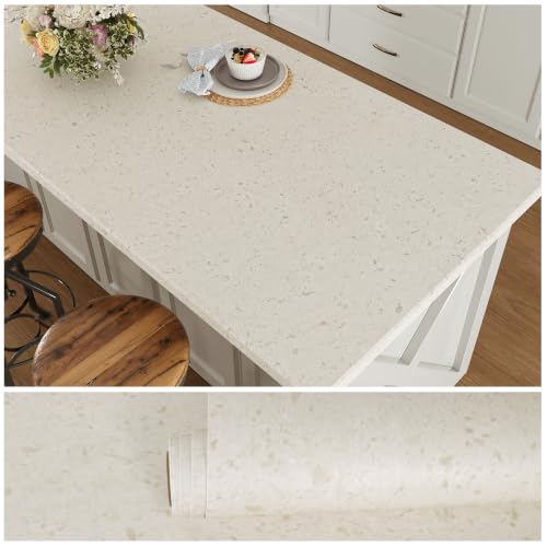 VEELIKE Off White Flecked Granite Contact Paper for Countertops Peel and Stick Waterproof Marble Contact Paper 15.7''x118'' Self Adhesive Vinyl Countertop Wallpaper for Bathroom Kitchen Counter Top
