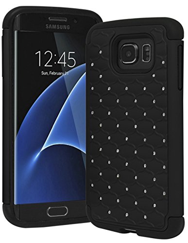 Samsung Galaxy S7 Edge Case, Bastex Heavy Duty Slim Fit Hybrid Rubber Silicone Cover with Bling Rhinestone Premium Dual Layer Phone Case for Samsung Galaxy S7 Edge (Black)