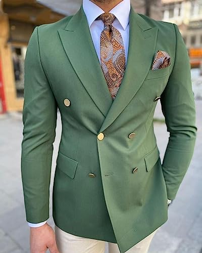 Kromoc Men's Two Pieces Tuxedos Jacket & Pants Suit Business Daily Formal Double Breasted Peak Lapel2