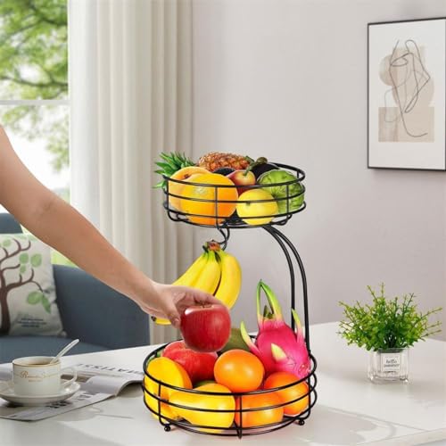 Frutero multifuncional plateado con doble nivel y cesta de frutas 6