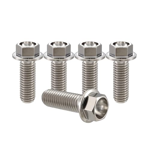 Rison Titanium Flanged Hex Head Bolt M6x1.0x12mm 6AL4V Aerospace Grade Ti Bolt Original Color Pack of 5