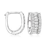 Ross-Simons 1.40 ct. t.w. Baguette and Round CZ Huggie Hoop Earrings in Sterling Silver