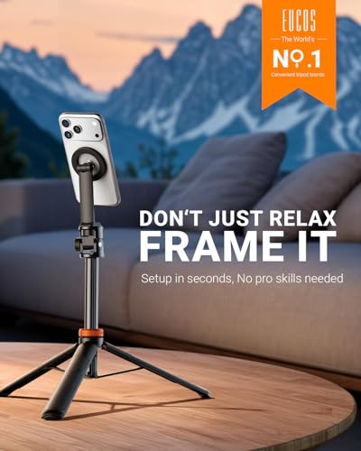 Image of EUCOS 62 inch Magsafe Tripod, Tripod for iPhone & Magnetic Selfie Stick Tripod with Remote, Strong Magnetic Phone Holder for Magsafe, Extendable Phone Tripod Stand for iPhone