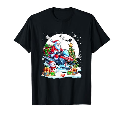 Santa Snowmobiling Christmas Funny Sports Lover Family Group T-Shirt