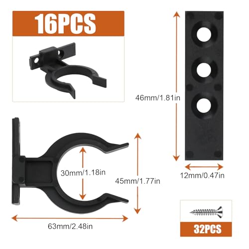 16 Stück Sockelleisten Clips Küchen Sockelblende Clips für Sockelleisten Küche Küchensockel Befestigungsclips Sockelblendenhalter Schwarz Kunststoff mit 48 Schrauben für Küchenfüße 32-42mm