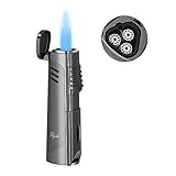 ▶ SEGURO Y FÁCIL DE ENCENDER: Para encender, presione el botón de encendido hasta que haga clic. Para detenerse, suelte el control y la tapa de seguridad se cerrará automáticamente. Cuenta con control de llama ajustable usando el dial de presión de butano ubicado en la parte inferior del encendedor.