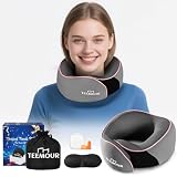 Teemour Travel Neck Pillow Airplane- Upgraded Memory Foam Neck Pillow for Airplanes 360° Support Desing, with Eye Mask & Earplugs, Portable Carry Bag for Long Flights, Business Trip|Travel Essentials