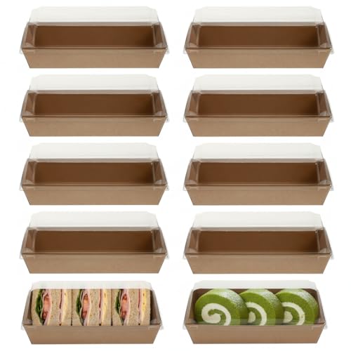 Housoutil - Housoutil Kraft Paper Sandwich Packaging Boxes with Transparent Lids 10Pcs Rectangular Takeaway Containers for Sandwiches Cakes Bread and Snacks Bakery Packing Boxes for Restaurants and Picnics