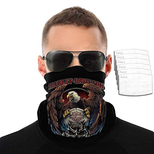 Harley Davidson Face Mask Motorcycle Adult Reusable Washable Neck Gaiter Bandanas for Men Women with 6 Filters