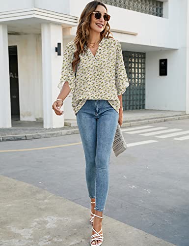 Luyaa Women's 3/4 Sleeve Tops And Blouses Dressy Casual V Neck Chiffon Blouse Tunic Tops #TOP3