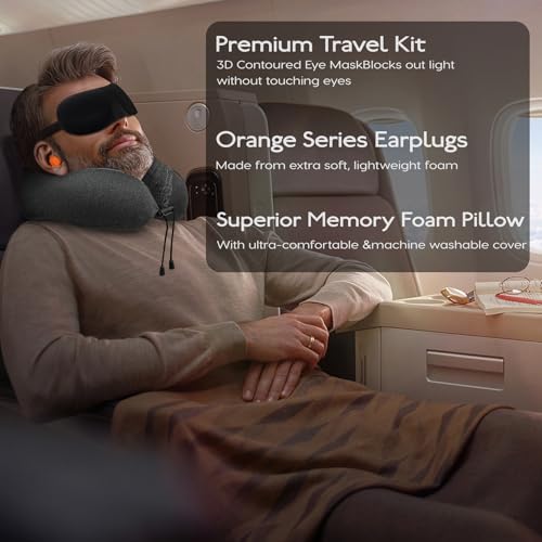 SOMLAW Nackenkissen Flugzeug - Reisekissen 100% Memory Foam - Tragbares Flugkissen - mit 3D-Schlafmaske und Ohrstöpsel - Ideal für Flugzeugstuhl, Auto, Zuhause, Büro, Schlafkissen