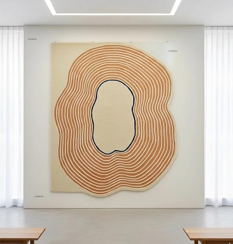 Image of Hand Tufted Wool Rug 6x8 Ft - Modern Irregular Shape Aesthetic Carpet, 1 Inch Thick Pile, Anti-Skid Backing, Soft Handmade Woolen Area Rug for Living Room, Bedroom, Hall Decor