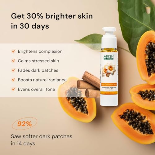 Image of ARISH BIO-NATURAL Papaya Chandan Glow Serum | Skin Brightening & Dark Spot Care | Herbal Face Serum for Even Skin Tone & Pigmentation | Lightweight, Non-Sticky Formula | 50 ml