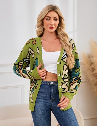 Kissonic Women's Dinosaur Sweater Vintage Button Down Unisex Casual Letter Cute Kintted Cardigan2