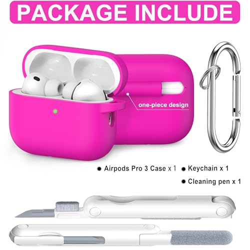 RFUNGUANGO for AirPods Pro 3 Case 2025 with Cleaner Kit and Keychain, Soft Silicone Protective Cover for Apple AirPods Pro 3rd Generation Case, Support Wireless Charging, Rose Red — view 2