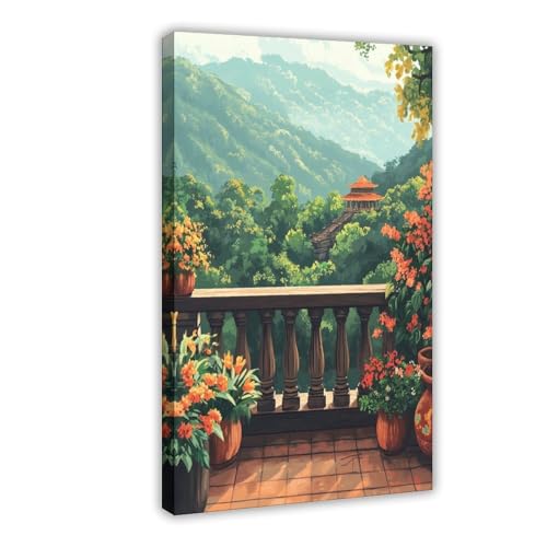 Kandy Rooftop Patio, Traditional Sri Lankan City ​​​​map Scenery Landscape