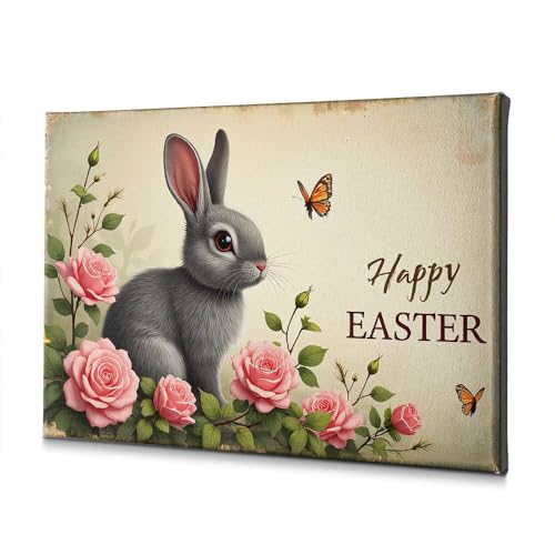 Tableau décoratif sur toile et assiettes Happy Easter, le cadeau de Pâques idéal