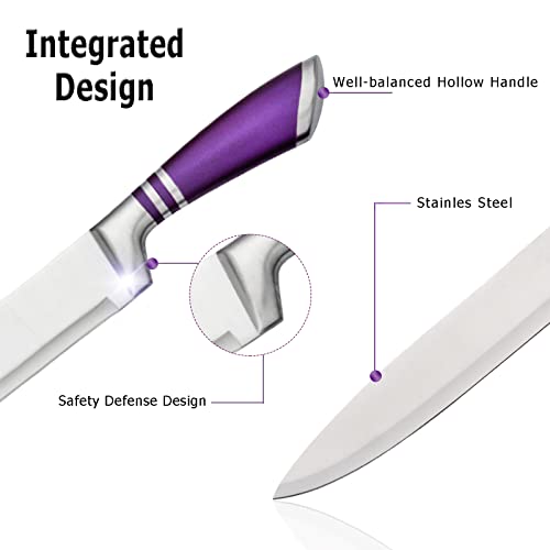 Kitchen Knife Set, 9-Piece Stainless Steel Knife Set With Acrylic Stand, Chef Knife Set With Knife Sharpener Scissors Peeler, Knife Block Set For Chopping Slicing Dicing Cutting (Purple) #TOP5