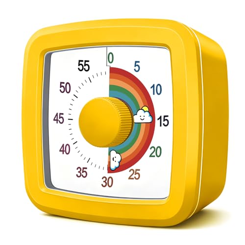 MEPHILIMIA® Visueller Timer Kinder/Erwachsene 60 Minuten Regenbogen Countdown Timer Zeitmanagement Tool Schreibtisch mit großem Bildschirm Time Management-Werkzeug für Küche Schule Büro (Gelb)