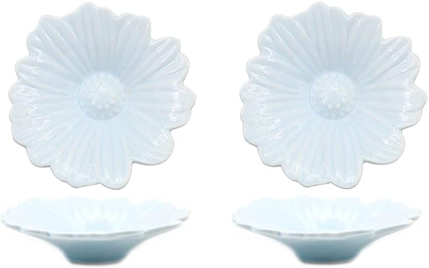 GeRRiT Snack Serving Dishes 2Pack Sauce Dish Set Flower Shape Ceramic Dipping Bowls Appetizer Plates Mini Condiment Sauce Dishes Soy Sauce Vinegar Snack Seasoning Dessert Dishes