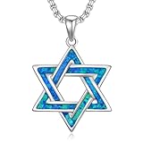 Seiyang Star of David Necklace for Men 925 Sterling Silver Jewish Star Pendant Blue Opal Collar De La Estrella De David Jewish Gifts for Men
