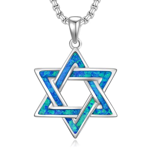 Seiyang Star of David Necklace for Men 925 Sterling Silver Jewish Star Pendant Blue Opal Collar De La Estrella De David Jewish Gifts for Men