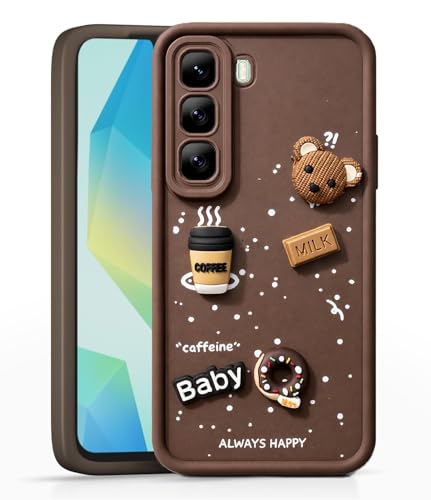 Image of Bintage Ball Bear| Donut| Milk Cake| Baby| Coffee Rubber Case Camera Protection Back Cover Compatible for Infinix Hot 50 5G - Brown