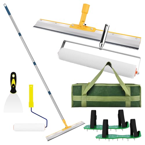 Self Leveling Cement Tool Kit,Floor Coating Vent Roller Set,Paint Rollers,Epoxy Flooring Tool Kit,Floor Leveling Tools,Spike Shoes Epoxy Flooring Tool Kit with Durable Canvas Tool Storage Bag