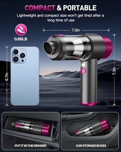 Image of Handheld Car Vacuum Portable Cordless, 15000PA Powerful Mini Vacuum Cleaner | 4-in-1 Air Duster & Blower, Built-in LED Light with Complete Nozzle Accessories, Small Hand Vacuum for Car, Home, Office
