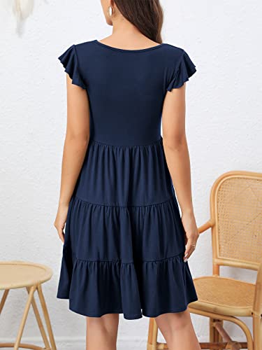 Image of Lamilus Summer Dresses for Women 2026 Ruffle Sleeve V Neck Non-See Through Tiered Babydoll Mini Dress Graduation Beach