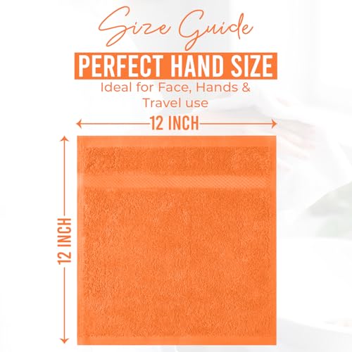 Image of DAN RIVER 12-Pack Premium 100% Cotton Orange Face Towels for Bathroom - Reusable Face Wash Cloths for Showering 12x12 Inches - 550 GSM Super Soft & Absorbent Luxury WashCloths for Body, Spa & Gym